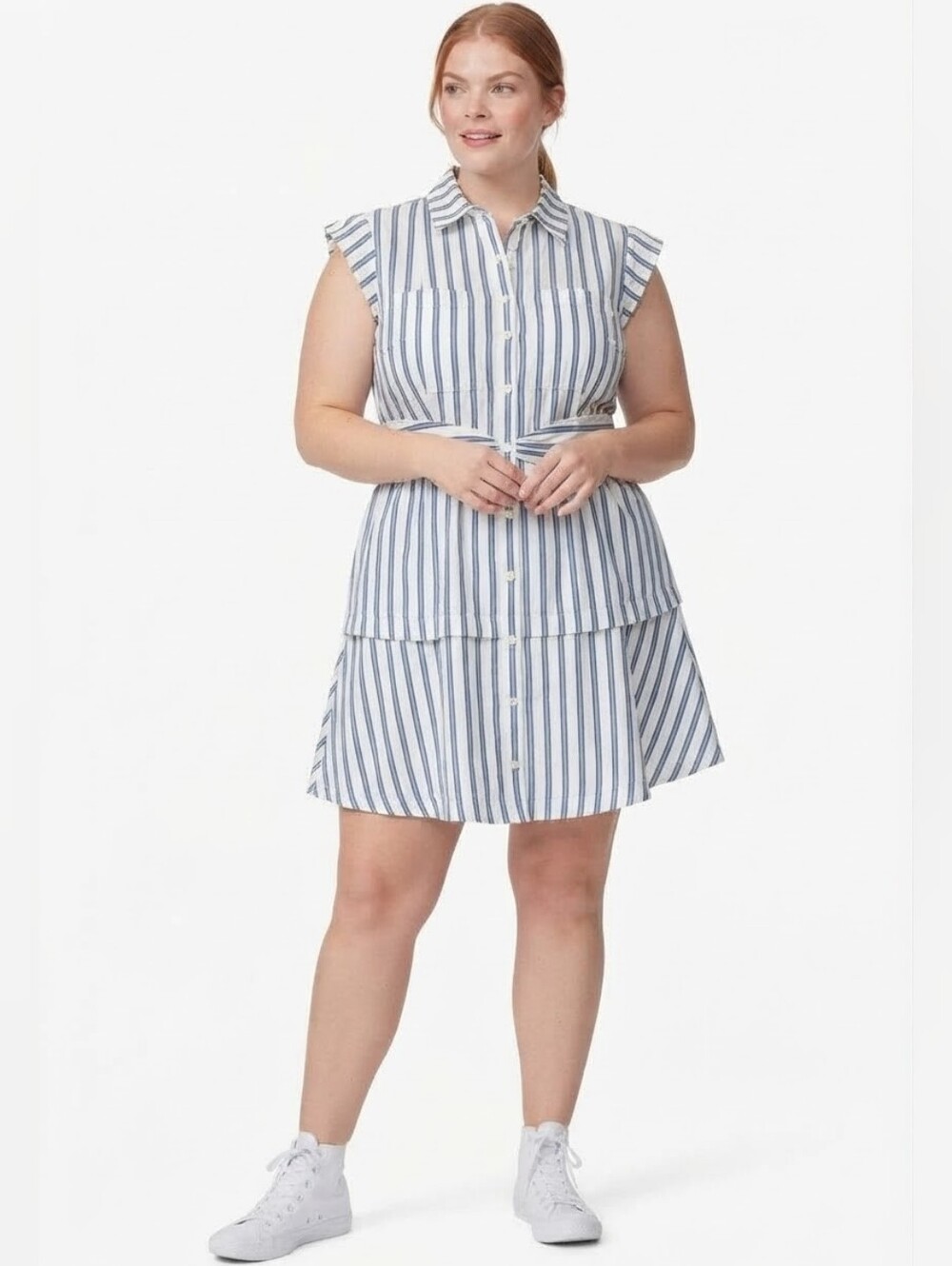 DEREK LAM 10 Crosby Striped Twist Waist Shirt Dress - Size 18 - Picture 2 of 14